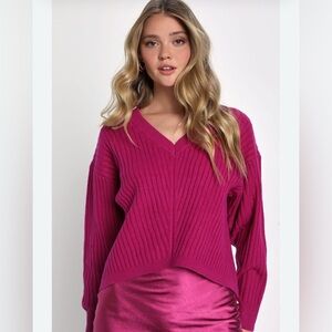 LULUS Vibrant Pink V-Neck Sweater
